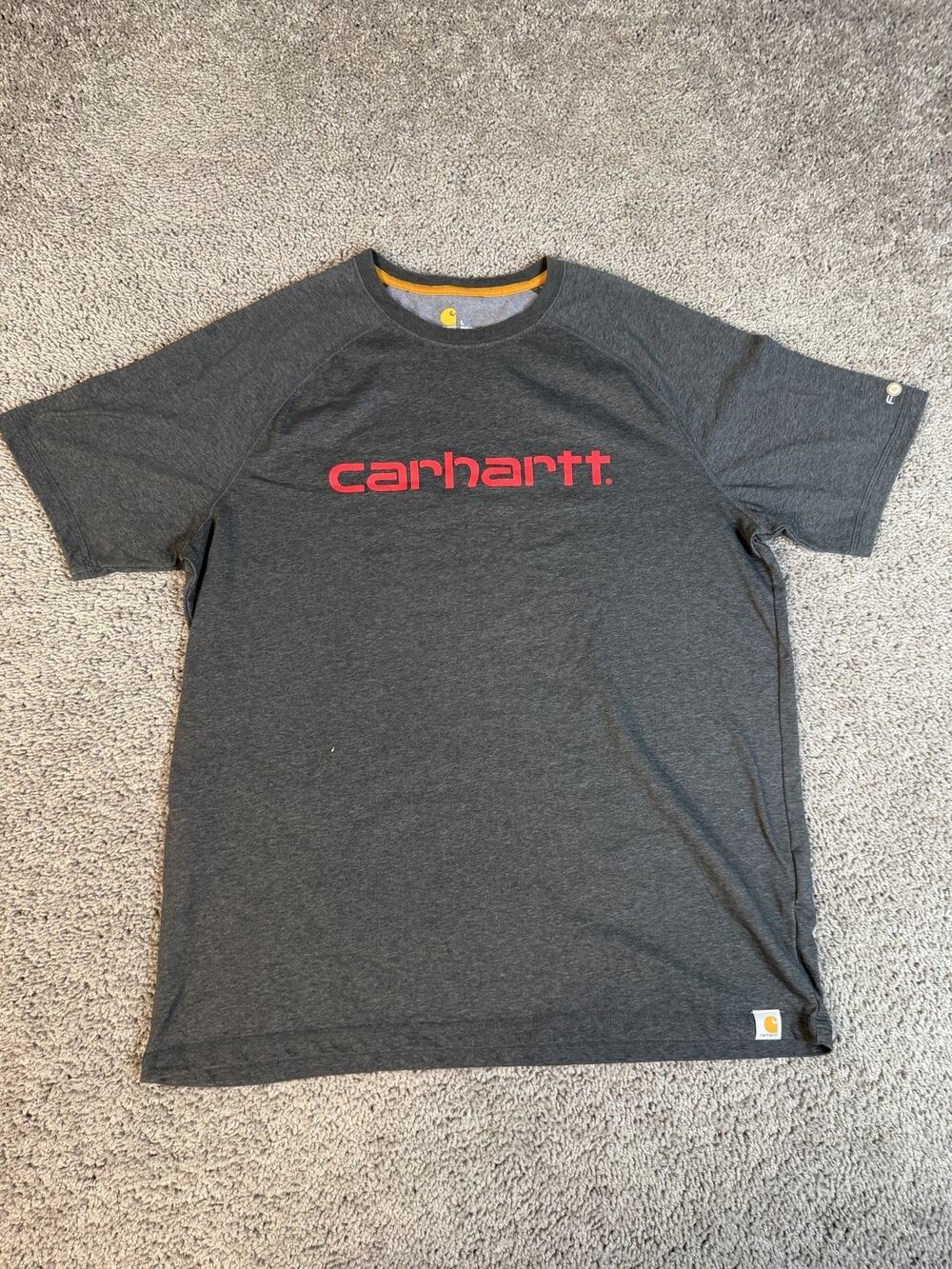 Carhartt Shirt Mens L Gray Logo Graphic Crew Neck Polyester Cotton Relaxed Fit